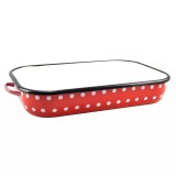 Tava emailata rosie cu buline si maner, 37 cm Resigilat Handy KitchenServ, Perfect Home