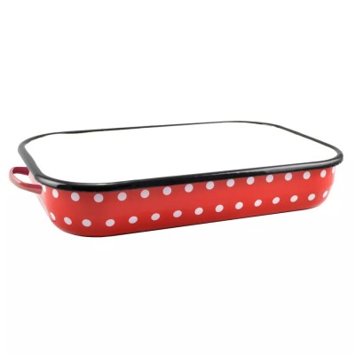 Tava emailata rosie cu buline si maner, 37 cm Resigilat Handy KitchenServ foto