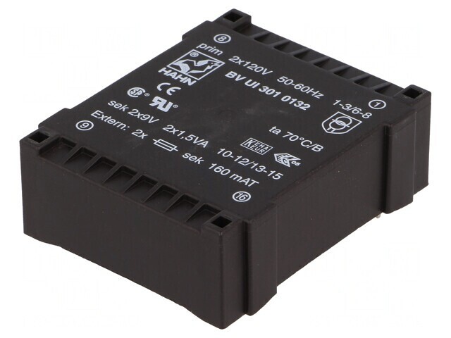Transformator &icirc;ncapsulat 3VA 115VAC 9V 167mA PCB