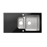 Chiuveta bucatarie sticla neagra, 95 x 50 cm, adancime 21 cm, 1.5 cuve