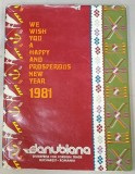 CALENDAR DE PERETE , RECLAMA FIRMEI &#039; DANUBIANA &#039; DIN BUCURESTI , CU REPRODUCERI DE ARTA , 1981 , TEXT IN LIMBA ENGLEZA