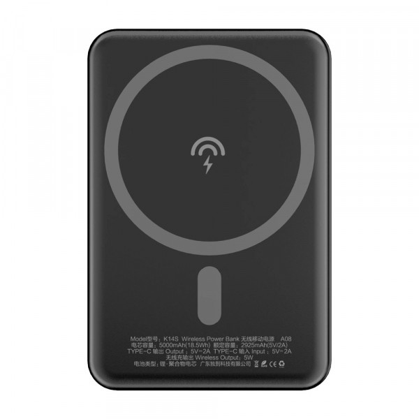 Baterie Externa Wireless Dudao K14S, 5000mAh, 10W, PD + QI, 1 x QI - 1 x USB-C, Neagra