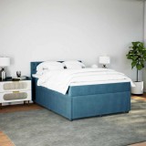 Gossi pat box spring cu saltea, albastru, 140x190 cm, catifea