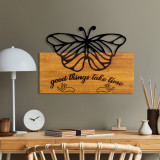 Decoratiune de perete lemn Butterfly 5, Nuc, 58x42x3 cm