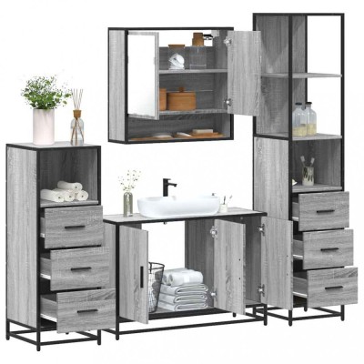 vidaXL Set de mobilier de baie 4 piese Lemn stratificat gri Sonoma 3301283 foto