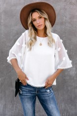 K819-2 Bluza casual din material lejer cu maneci scurte largi