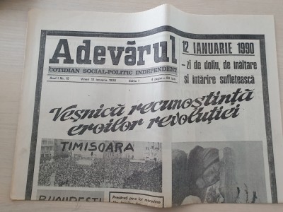 adevarul 12 ianuarie 1990-vesnica recunostinta eroilor revolutiei foto