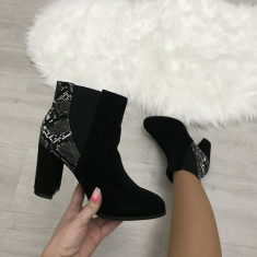 Cizme botine dama negre imblanite cu toc marime 39, 40+CADOU