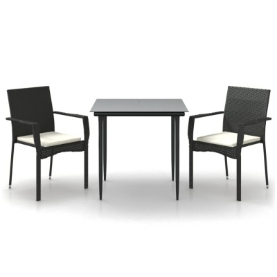 Set mobilier de gradina cu perne, 3 piese, negru, poliratan foto