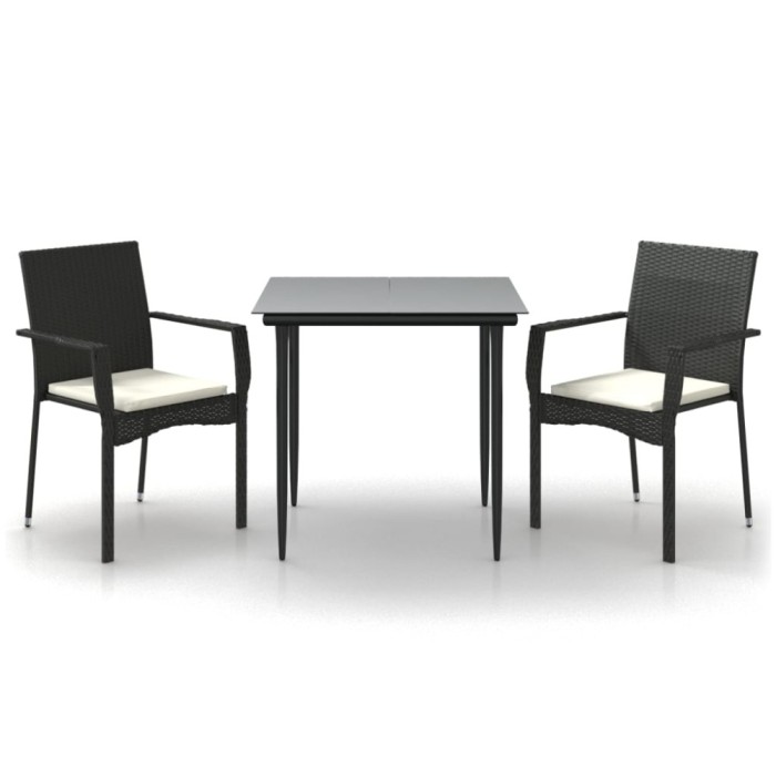 Set mobilier de gradina cu perne, 3 piese, negru, poliratan