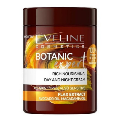 Crema Nutritiva, Zi si Noapte, Eveline Cosmetics, Botanic Expert, Flax Extract, cu Ulei de Avocado si Macadamia, 100 ml foto