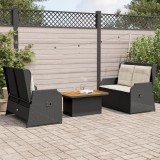 vidaXL Set mobilier de grădină cu perne, 3 piese, negru, poliratan