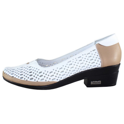 Pantofi cu toc dama piele naturala - Yussi shoes alb maro - Marimea 39 foto