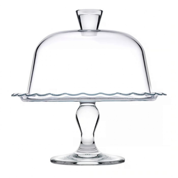 Suport tort cu picior si capac, Pasabahce Petite Patisserie, 26.4 cm, sticla