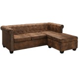 Canapea Chesterfield formă L, piele &icirc;ntoarsă artificială, maro