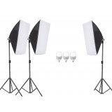 Kit echipament studio format din 3 x softbox si 3x becuri dedicate LED 20W de dumina alba