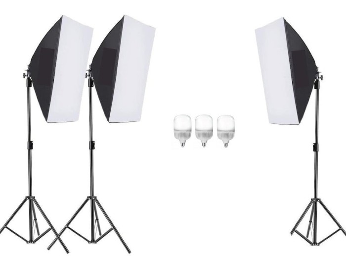 Kit echipament studio format din 3 x softbox si 3x becuri dedicate LED 20W de dumina alba