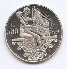 San Marino 500 Lire 1985 (Johann S. Bach) Argint 11g/835, PROOF KM-182 UNC !!! foto