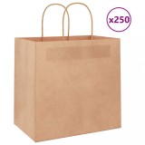 vidaXL Pungi H&acirc;rtie Maro cu M&acirc;nere, 26x17x25cm, 250 buc - Sacose Kraft Durabile, Reciclabile, Transport Cadouri, Cumparaturi