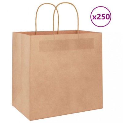 vidaXL Pungi de h&amp;acirc;rtie 250 buc cu m&amp;acirc;nere maro 26x17x25 cm foto