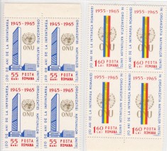 ROMANIA 1965 LP 600 O.N.U. BLOCURI DE 4 TIMBRE MNH
