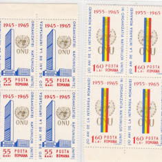 ROMANIA 1965 LP 600 O.N.U. BLOCURI DE 4 TIMBRE MNH