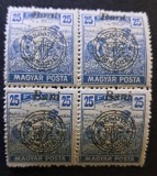 Transilvania Ocupația Rom&acirc;nă (Debrecen) 1919-Bloc 25 Bani 25 Fill&eacute;r "Seceriș" Supratipar "Regatul Rom&acirc;niei / P.T.T."Garantat BODOR. - Cod: -TG1