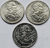 Set 3 monede 25 cents / quarter dollar 2025 USA, Dr. Vera Rubin, Lit.PDS, km#808