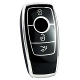 Husa cheie Mercedes SmartKey 3 butoane, TPU premium, neagra cu contur silver