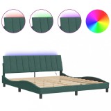 Cumpara ieftin Cadru de pat cu LED fara saltea, Hanko, verde inchis, 180x200 cm, catifea