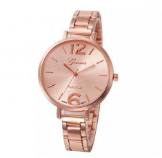 CEAS DAMA GENEVA, ROSE-GOLD,CU BRATARA METALICA. foto