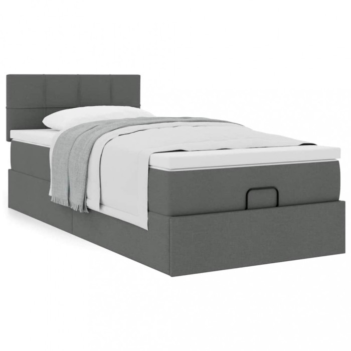 Gossi cadru pat otoman cu saltea tesatura gri inchis 100x200 cm