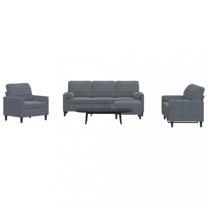 vidaXL Set de canapele cu perne/rulouri, 4 piese, gri &icirc;nchis, catifea 3278382