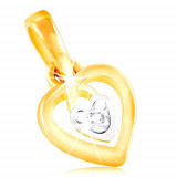 Pandantiv din aur de 14K - contur de inimă, inimă mică decorată cu zirconiu &icirc;n mijloc