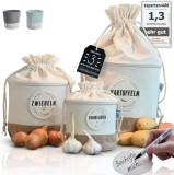 Set de 3 saci pentru depozitare Gl&uuml;ckstoff&reg;, iuta/bumbac, alb/natur