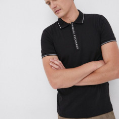 Armani Exchange tricou polo culoarea negru, cu imprimeu