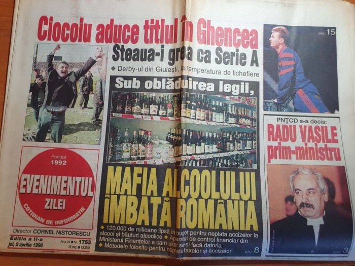 evenimentul zilei 2 aprilie 1998-ciocoiu aduce titlul in ghencea,1-1 cu rapid