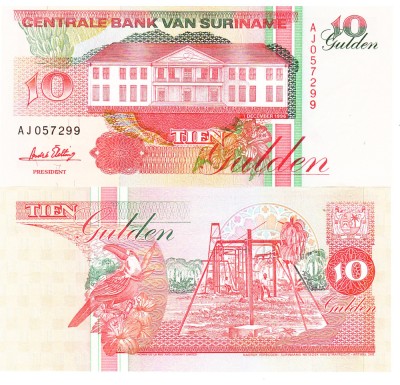 Suriname 10 Guldeni 1996 P-137b UNC foto
