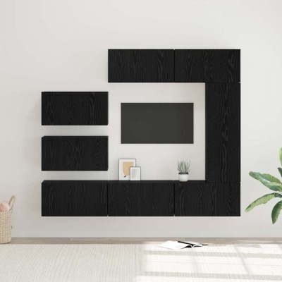 Set comodă TV cu raft Pe perete Altele 8 pcs Stejar negru 30.5 x 30 x 90 cm foto