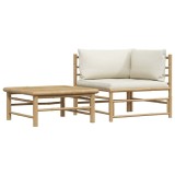 Cumpara ieftin Set mobilier de gradina, 2 piese, perne alb crem, bambus