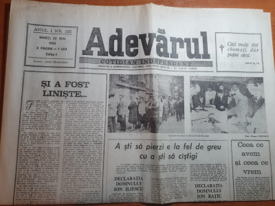 ziarul adevarul 22 mai 1990-estimarile il dau pe ion iliescu castigator cu 84,6% foto