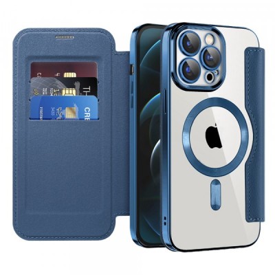 Husa MagSafe pentru Apple iPhone 12 Pro Max, Techsuit, SmartMag Book, Albastra foto
