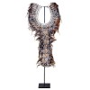 Colier Papua Noua Guinee cu Pene &amp; Scoici Tropicale, Decoratiune Tribala Unicat + Stand Metalic XL