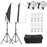 Cumpara ieftin Kit Softbox cu 2x 2m Studio Photo Light Stand, 2x E27 4 lampa cu soclu 8x bec 45W, include geanta de transport, Abeststudio