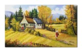 Cumpara ieftin Tablou pictat manual, La casa bunicilor, amintiri din copilarie, 100x60cm ulei pe panza, gata de agatat pe perete