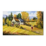 Tablou pictat manual, La casa bunicilor, amintiri din copilarie, 100x60cm ulei pe panza, gata de agatat pe perete