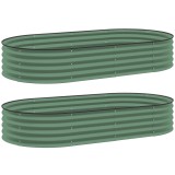 Outsunny Set de 2 paturi &icirc;nălțate pentru grădină, ghivece de exterior cu fund deschis, margine din cauciuc, metal, 181 x 93 x 30 cm, Verde | Aosom Rom