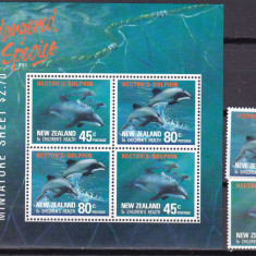 Noua Zeelanda 1991 fauna delfini MI 1195-96 + bl.28 MNH
