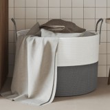 Coș depozitare vidaXL gri-alb &Oslash;51x33 cm bumbac, coș rufe, coș jucării, coș multifuncțional, coș pliabil cu m&acirc;nere