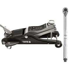 Yato YT-1720 + YT-0760 - Cric auto hidraulic tip crocodil 359 mm 2 T roti de transport + Cheie dinamometrica cu sistem de prindere 1/2 inch 42-210 Nm